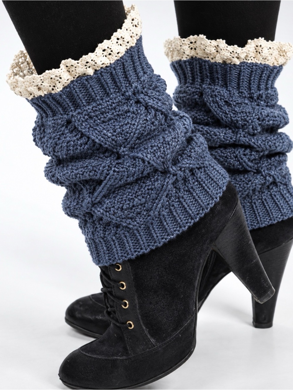 Knit Navy Lace-Trim Boot Cuffs - Women Accessories